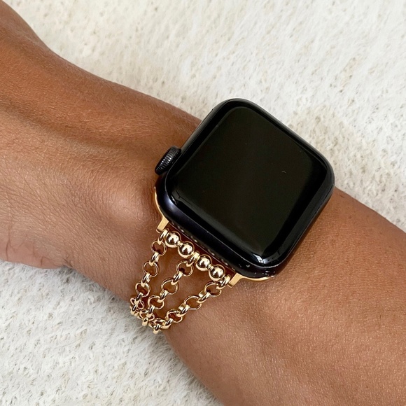 14k Gold Filled Triple Rolo Chain Apple Watch Band Women Style Jewelry Bracelet